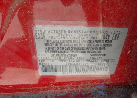 2015 Nissan Sentra Sr from USA, damaged, VIN 3N1AB7AP4FY228698